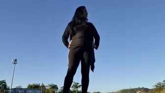 Giantess Goddess Towers over you trees telephone poles and buildings She searches around for tinies to catch in her Huge Hand and Stomp and Crush with her Big Feet mkv