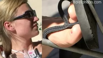 Blonde wiggling toes in black flip flops - Video update 13054 HD
