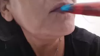 Sexy Sucking Lips Tongue Mouth Fetish Ice Pop licking & Sucking & Kisses Extreme Closeups