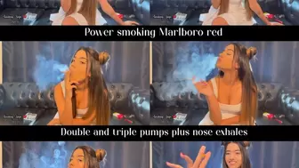 Power smoking marlboro red in a cute white minidress - double and triple pumps plus nose exhales