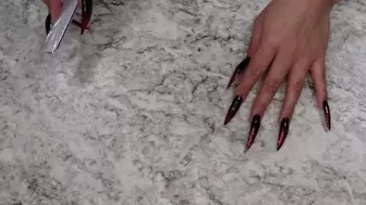 Long Nail Fetish 2inch stiletto nails being filed to perfection