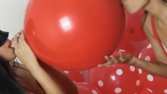 Camylle and Kate Blow To Pop Your HUGE Valentine's Day Balloon