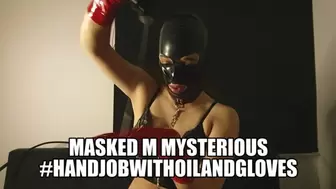 POV Handjob with oiled latex gloves by masked wife