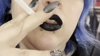 Smoking Up Close Goth Girl