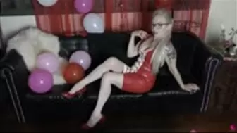 Lady in Red Latex with Balloons