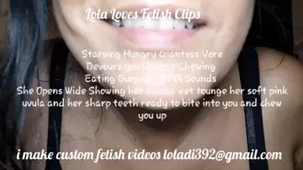 Starving Hungry Giantess Vore Devours you Upclose Chewing Eating Burping ASMR Sounds She Opens Wide Showing her lucious wet tounge her soft pink uvula and her sharp teeth ready to bite into you and chew you up
