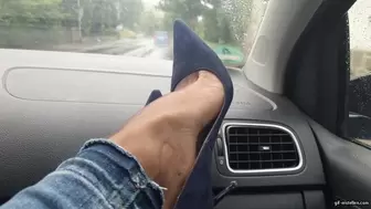 sweaty Nylon Feet in Jeans on Highway HD mp4 1920x1080