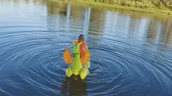 Alla hotly fucks a rare inflatable dragon on the lake and wears an inflatable vest!!!