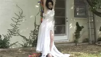 Fetish Icon From the Early Aughts - Julie Simone is Tied Outdoors in Flowing White and Later in White Panties Only!