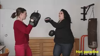 A BBW does a little boxing training (Carlotta & Calista)