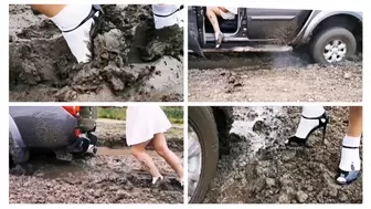 Sexy Julia got her powerful pickup stuck in deep soft mud