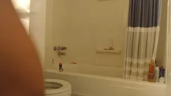 Topless pee and dump in red thong