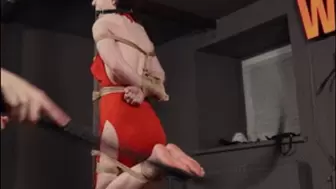 Helpless Alice gets hard bastinado while tied to pole on her knees (HD mp4)