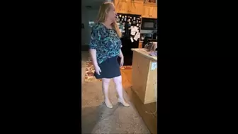 Enjoy the Upskirts as Deb Shoeplays While Working Her Business Wearing Black Mini Skirt & Beige Comfort Plus Pumps (9-18-2021) Pt 2