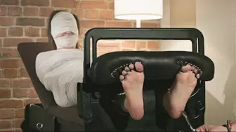 Leya - Full mummification with bandages and feet tickling in stocks (HD 720p MP4)