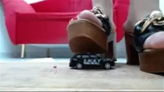 crushing a SWAT metal toycar in Wooden Sandals very flat