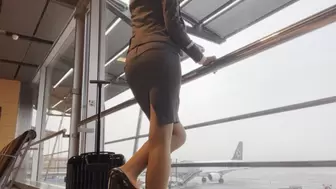 Jet Leg Nylons - Flight Attendant Stewardess Shoeplay in Nude Pantyhose