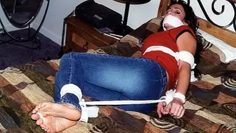Gorgeous Chantel Osmond is Hogtied with Cloth and Rope - Her Feet are Bare, Toes Tied and a Detective Gag Silencing Her!