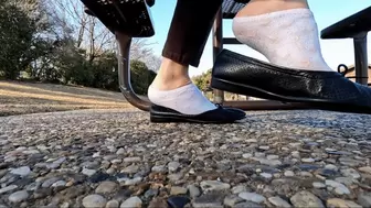 Candid shoeplay in flats and white socks showing filthy feet at the park SD