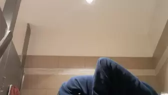 Sneaky anal play in public restroom at the mall
