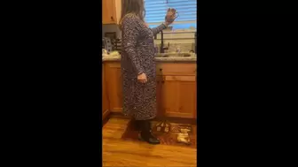 Enjoy Some Upskirt Views Before Deb Leaves For Work Wearing LuLaRoe Dress, Black Stockings & Black IMPO Spiked Kitten Heel Boots With Candid View of Her Coming Home At the End of the Day (11-16-2021)