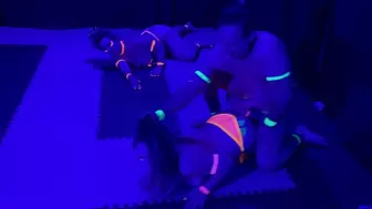 MW-1236 BLACKLIGHT WRESTLING Carlos dominating Lily-Kat and Mutiny TOPLESS