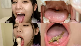 Sara Uruki - Showing inside cute girl's mouth, chewing gummy candys, sucking fingers, licking and sucking human doll, and chewing dried sardines mout-127