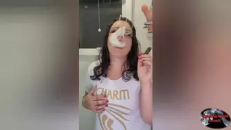 Wet white T-shirt in shower smoking a cigar - SFL117
