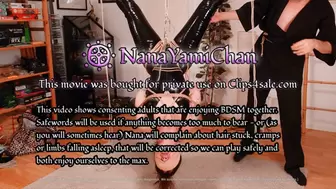 Shiny girl prayer tied, inverse suspended and vibrated