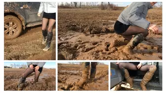 Sexy Emily stuck in crazy deep soft mud hard in high heel boots
