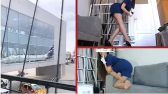 Take Off - stewardess shoeplay in uniform and nude tights