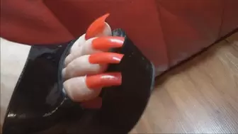 dangling with extremely long red toenails in 6 inch high-heeled mules - full clip - (1280x720*mp4)