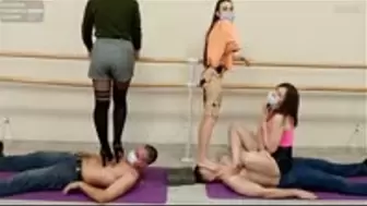 Moscow multitrampling training #16 (Part 1): intense trampling & facestanding & heels on head - enormous bump on man's face
