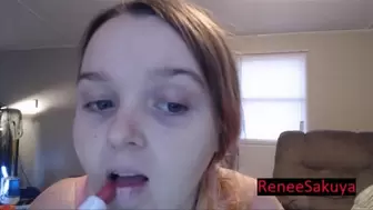 Applying lipstick, mouth fetish