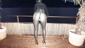 Latex Doll in Ishtar & Brute Ass shaping leggings and stockings walking in the citty with piercings hanging out and fucking rubber Dildo Home II PART 2