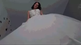 very long upskirt video wearing a wedding dress I