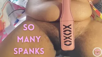 spanking my hairy pussy with a pink paddle: teasing and masturbating