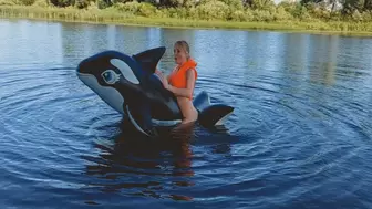 Alla passionately and hotly fucked a rare inflatable whale on the lake naked!!!