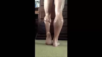 Super Oiled Barefoot Muscular Calves Flex