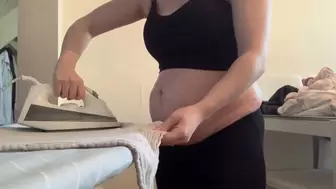 Ironing with my new pregnant belly out