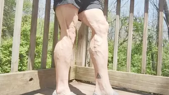 Tempest flexing bare footed