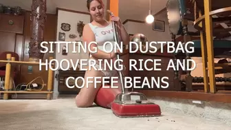 SITTING ON DUSTBAG HOOVERING HOOVERING RICE AND COFFEE BEANS