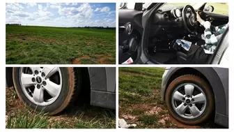 Crazy spinning wheels and pedal pumping crushing grass
