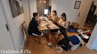Mistress Kiffa - Cuckold REAL life EP 6 - Cuck serves dinner to alpha couple and Vitoria and serves as footstool - CUCKOLD - FOOT WORSHIP - HUMILIATION - FOOT SLAVE - ALPHA HUMILIATION - SOLES - FOOT MASSAGE - FOOTSTOOL - FOOD FEEDING - BACKSTAGE - (FOR