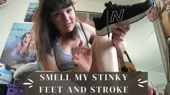 Smell my stinky smelly feet and stroke to them