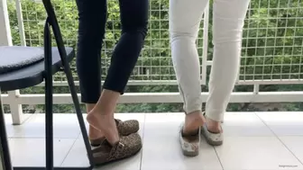 TWO GIRLS SHOEPLAY IN CLOGS ON A BALCONY - MP4 HD