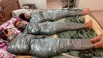 Mary, Laika & Khloe in: The Cursed Egyptian Amulet Turned All Three Friends Into Barefoot Wrapped Up Duct Tape Mummies! (high res mp4)
