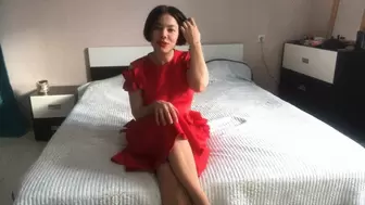 Bad girl Lea fart in red dress