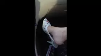 Deb Dangling Dirty White Bandolino Stiletto Pumps in Bling White Skirt in the Car