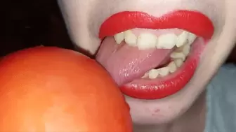 Licking a tomato